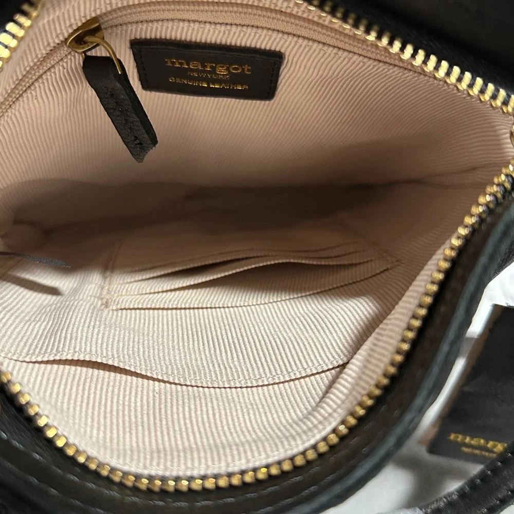 Margot Split Pocket Black Leather Crossbody Bag NEW
